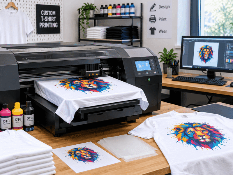 What is a T-shirt printer showing a digital garment printing process