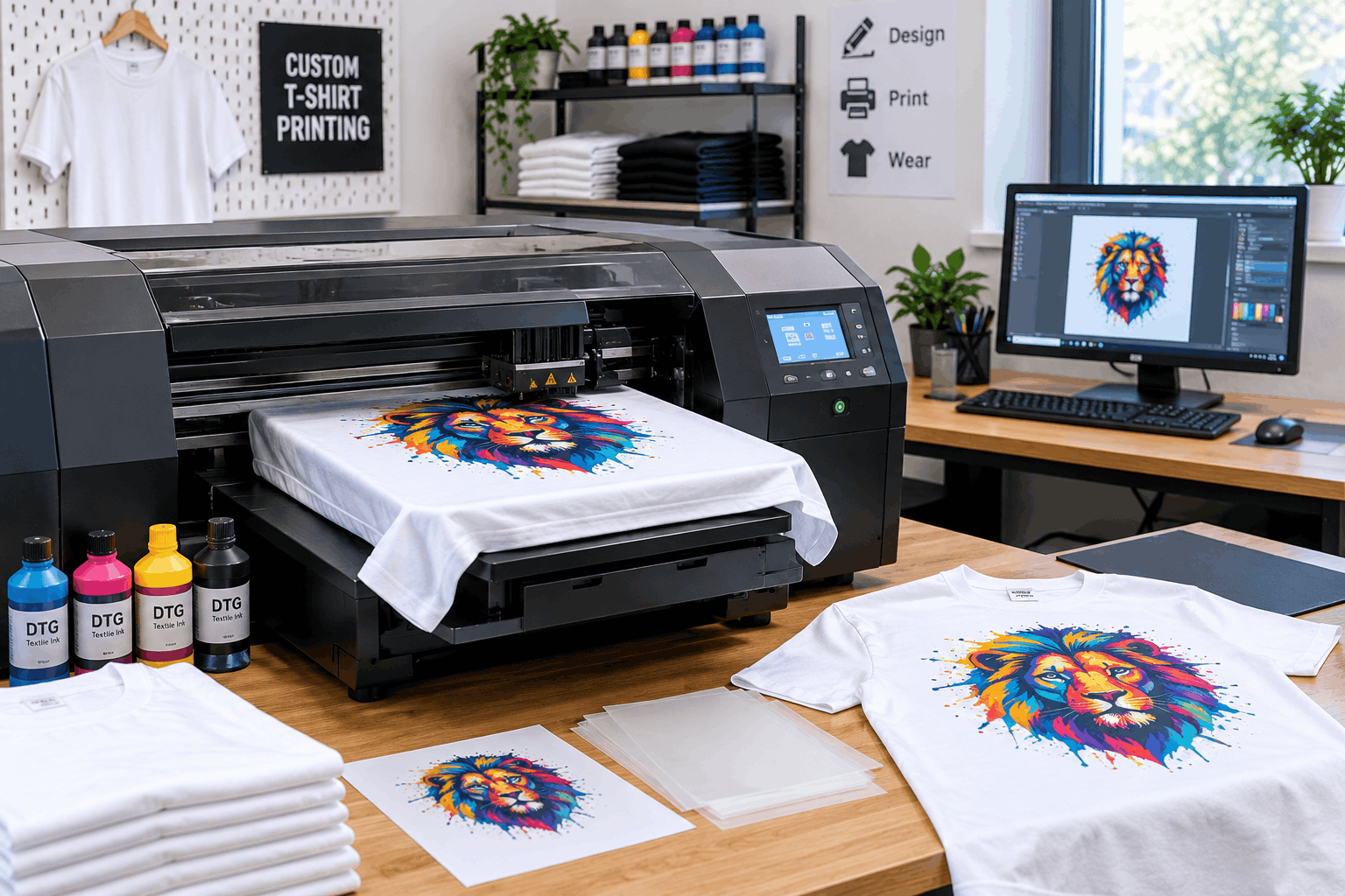 What is a T-shirt printer showing a digital garment printing process
