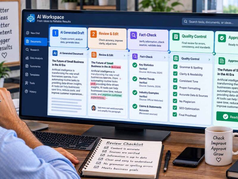 Human review of AI-generated business work for accuracy and quality control