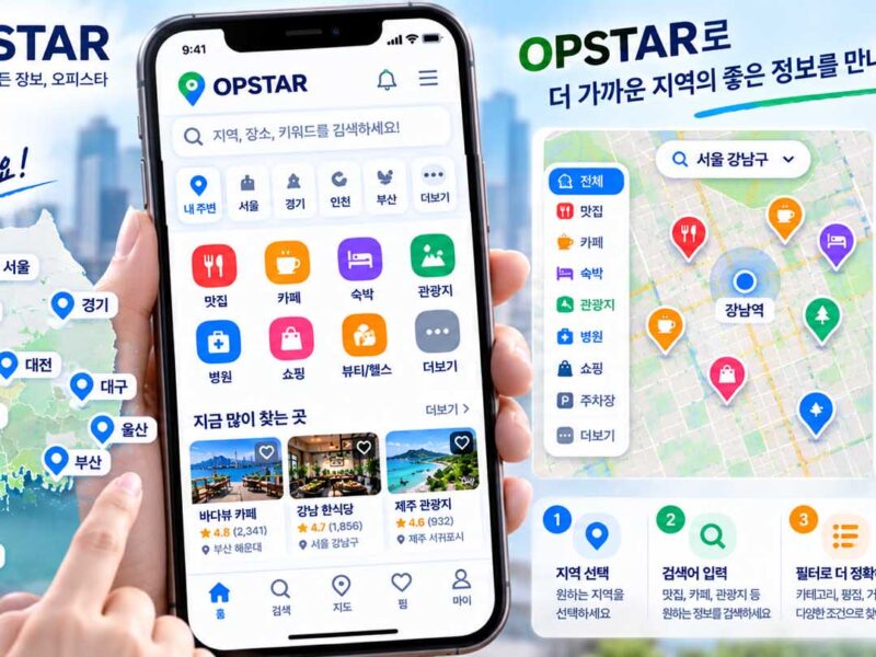 오피스타가 무엇인가요 질문에 답하는 OPSTAR 지역정보 플랫폼 화면